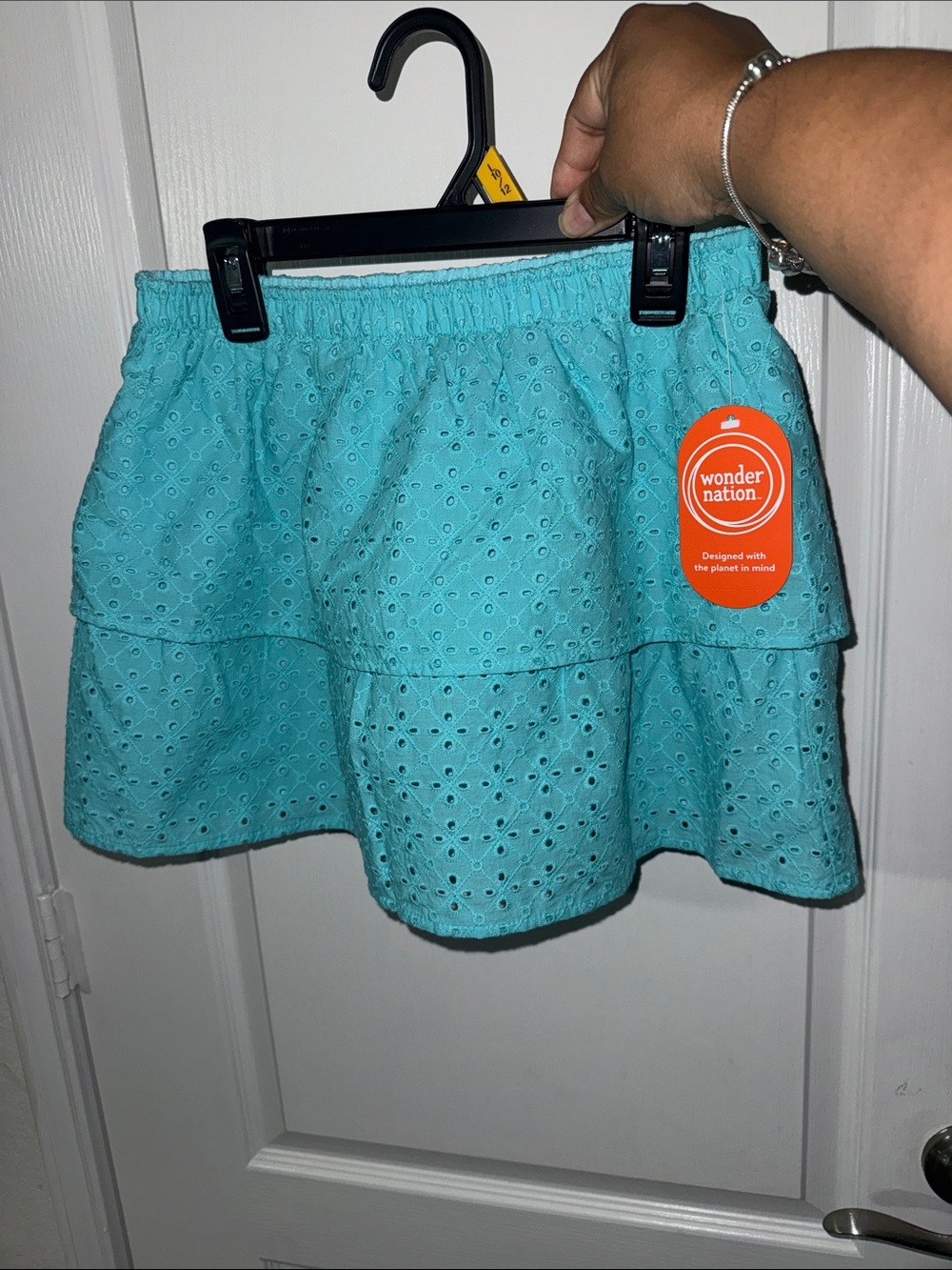 Girl’s Eyelet Tiered Skirt - Aqua size 10/12